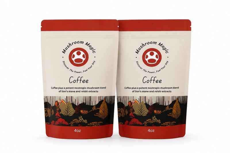 Two Mushroom Magic coffee pouches